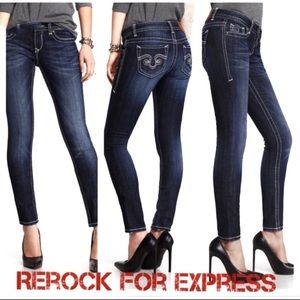 exc Rerock Express skinny lowrise blue jeans stretch womens